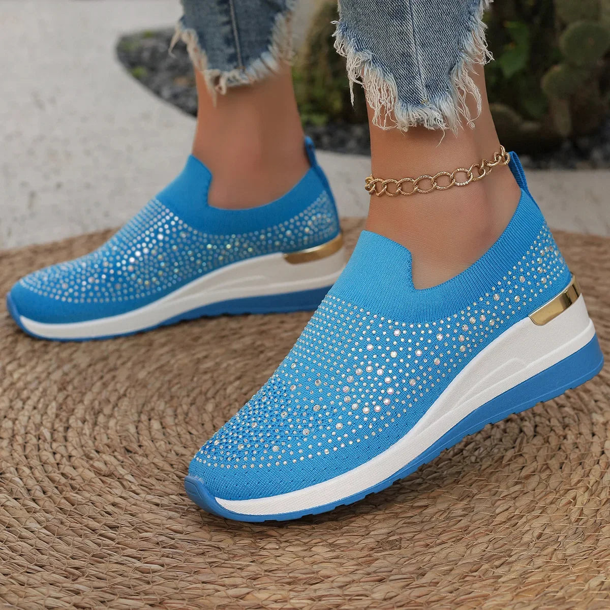 Women Wedges Platform Sneakers Autumn Fashion Round Toe Casual Sports Slip-on Shoes Woman Non Slip Vulcanized Shoes Plus Size 44