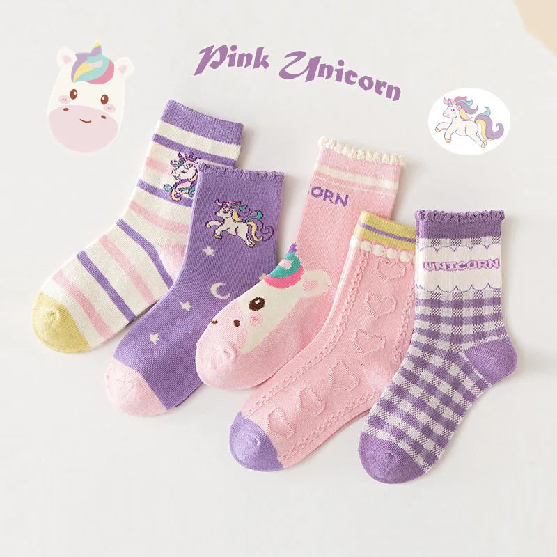 Auutumn Winter Girls Socks Retro Maillard Color Ruffle Socks Children's Calf Socks Cotton Socks  5 Pairs