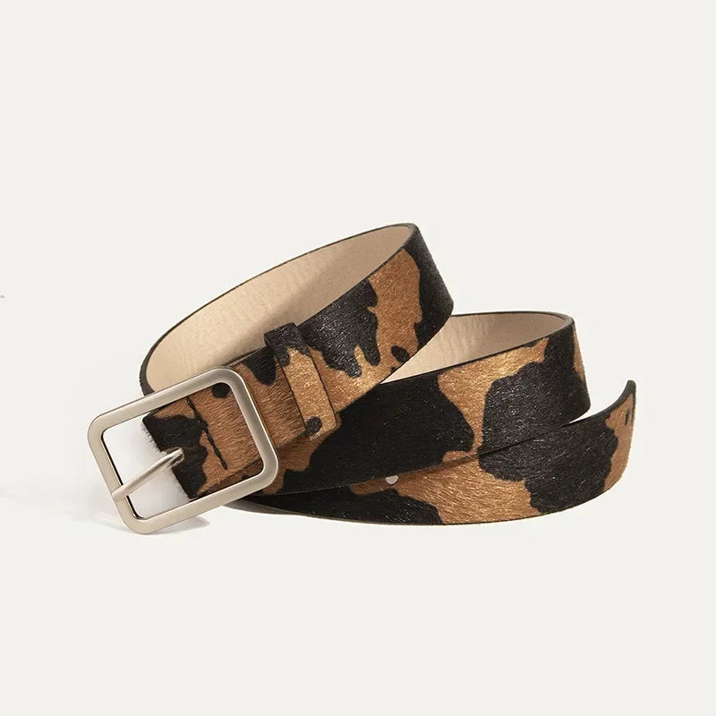 Newest 2.9cmX100cm Wide woman Square buckle Belt dairy cattle Striped Print Ladies Dress Belt Clothing accessories decoration