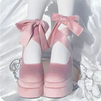 Platform Mary Janes Shoes Women Suede Luxury High Heel Lace Up Trend Lolita Shoes Elegant Chunky Party Pumps Zapatos De Mujer