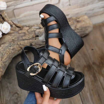 Summer Ankle Buckle Women Wedge Sandals Patchwork Platform Sandals Breathable Comfort Non-slip Soft Sole Gladiator Shoes Women