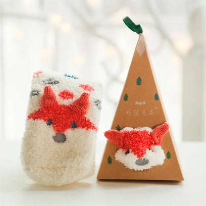 1 Pairs Box Christmas Socks Women Cute Thermal Fluffy Fuzzy Soft Velvet Thermo Sleep Sock Thick Warm Winter Socks New year Gift