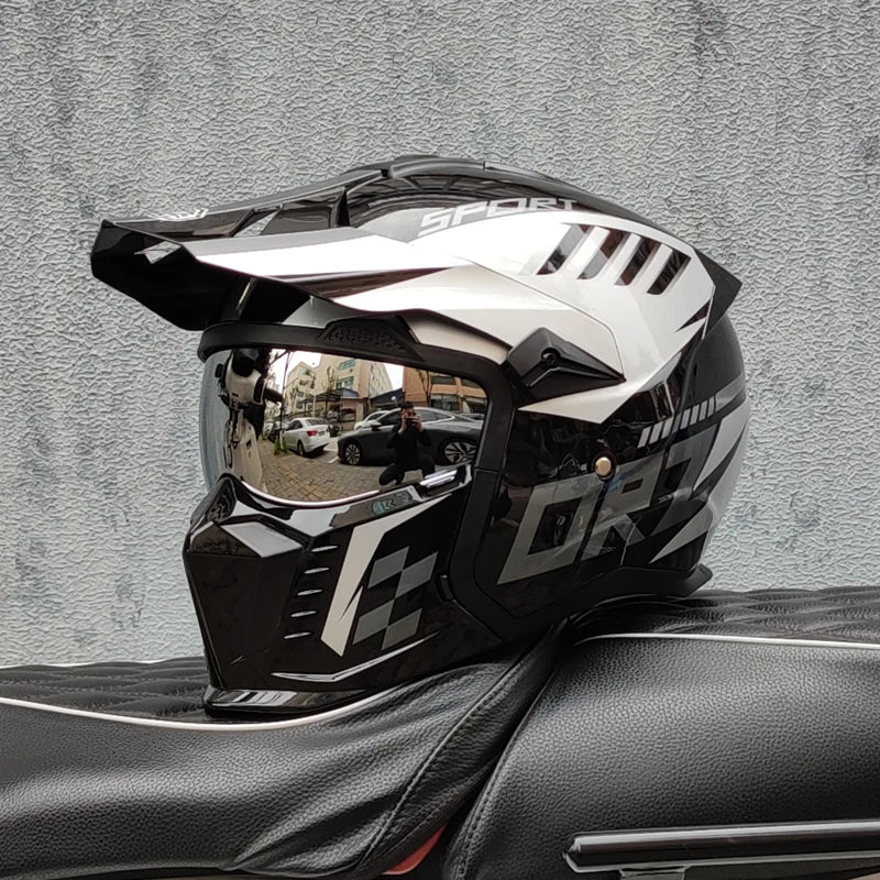 ORZ Street Fighter Combination Helmet Motorcycle Helmet Men's and Women's Retro Full Helmet Four Seasons Detachable DOT