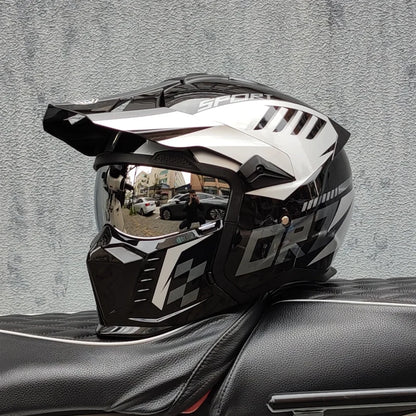 ORZ Street Fighter Combination Helmet Motorcycle Helmet Men's and Women's Retro Full Helmet Four Seasons Detachable DOT