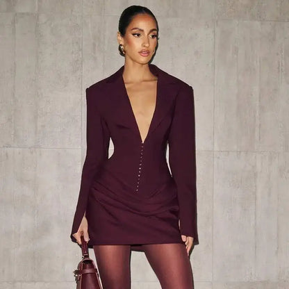 Avrilyaan Casual Pleated Sexy Dress Women 2025 Elegant Party Dress Blazer Long Sleeves Bodycon Mini Autumn Winter Dress Vestidos