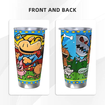 Dog Man Dogman Movie Comic Insulated Tumbler with Straws Cartoon Stainless Steel Thermal Mug Double Wall Car Bottle Cups, 20oz