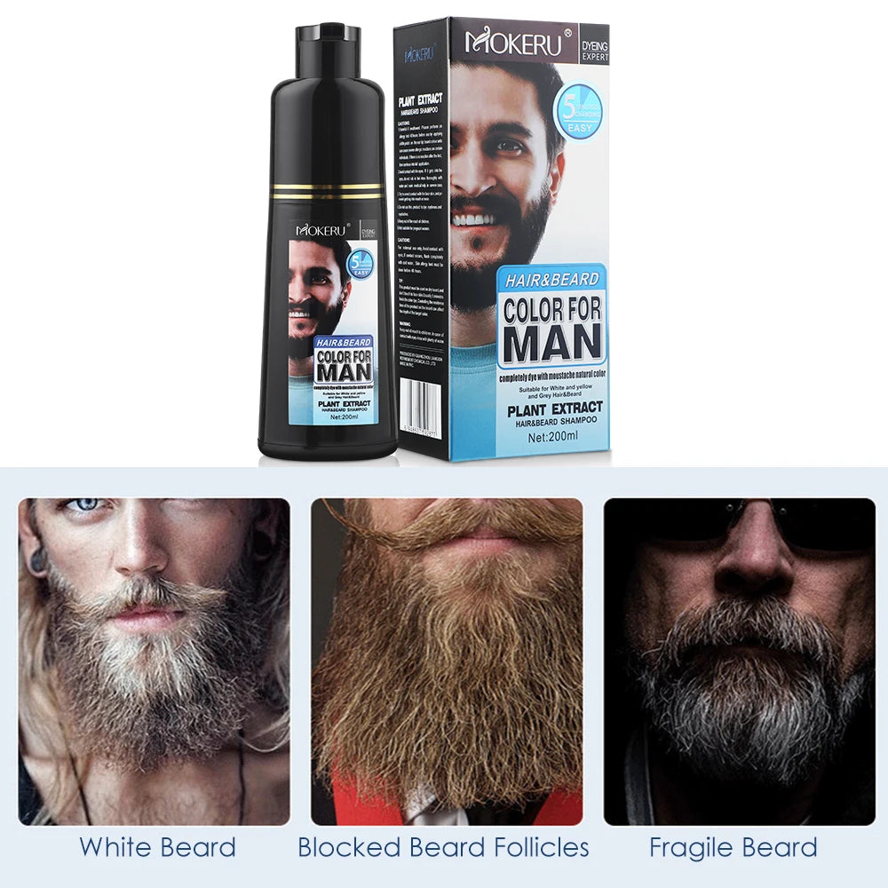 200ml Natural Permanent Beard Dye Shampoo Long Lasting Beard Coloring For Men Removal White Grey Hair Color Cover Beard Care