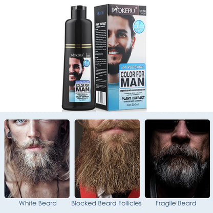 200ml Natural Permanent Beard Dye Shampoo Long Lasting Beard Coloring For Men Removal White Grey Hair Color Cover Beard Care