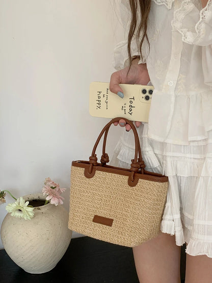 Summer Vacation Women's Beach Straw Shoulder Bag Retro Design Ladies Portable Crossbody Bags Knot Basket Woven Tote Handbags