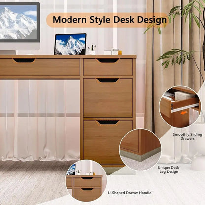 54 Inch Executive Desk with 7 Drawers, Ideal for Home Office, Study, or Bedroom, Compact for Small Spaces (Brown )