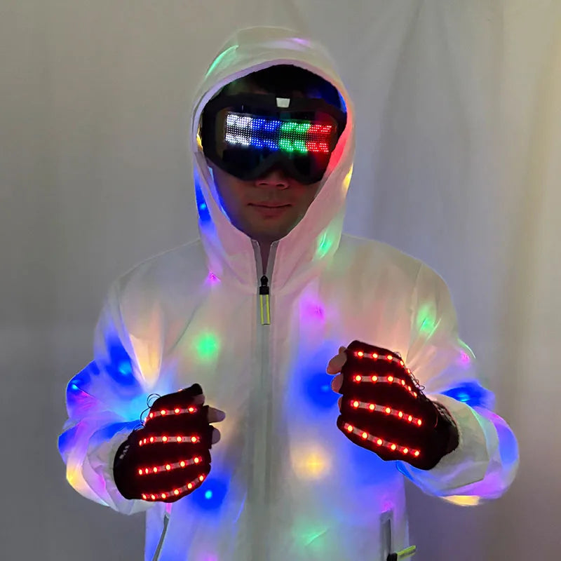 LED Bluetooth Goggles Halloween Christmas Disco Bar Neon Accessories Futuristic Luminous Glasses Bluetooth Diy LED Glasses