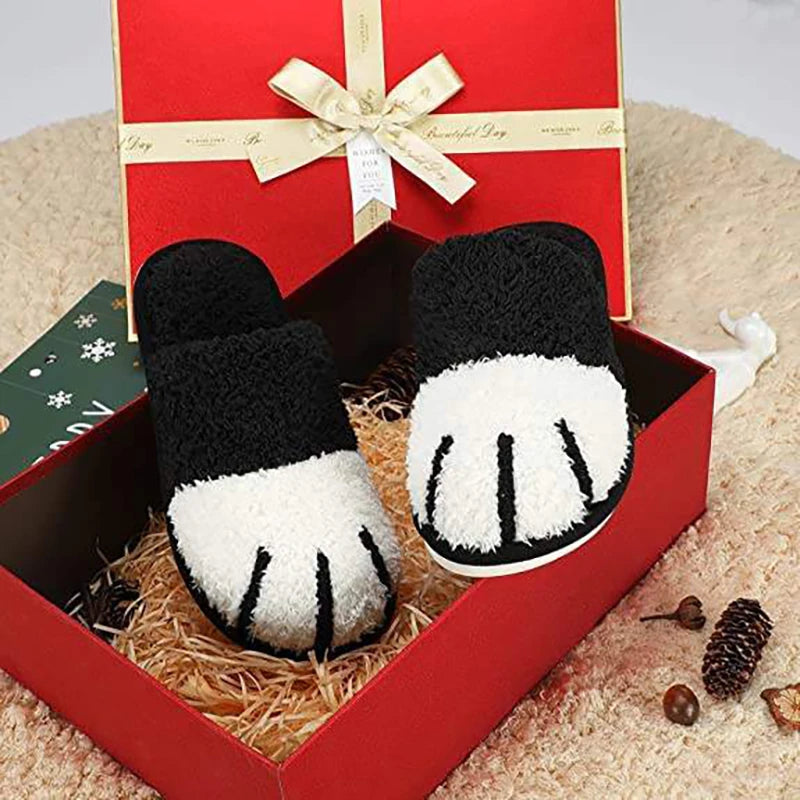 New Women's Winter Plush Slippers Cute Cat Paw Design Slippers Home Bedroom Indoor Shoes Men's Warm Comfortable Cotton Slippers