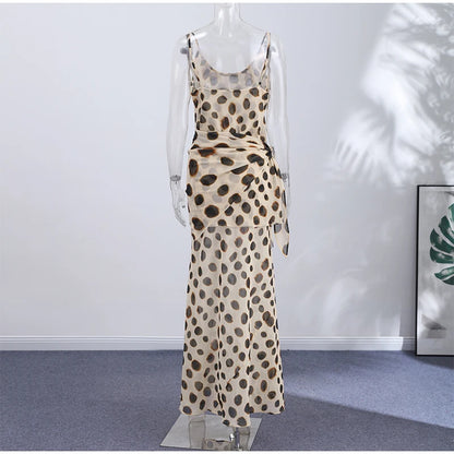 Sexy Leopard Print Women's Summer Dress Y2k Sleeveless Waist Cinching Strap Dresses With Scarf New Casual Beach Party Robe 2026