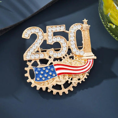 USA 250th Anniversary Brooch Rhinestone 250 Flag Pin Alloy Badge For Independence Day Patriotic Gift Decorative Clothes