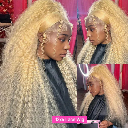 Deep Wave Wigs Human Hair Lace Front 613 13x6 HD Transparent Curly 200% Density Pre Plucked Lace Frontal Wig For Women 30 Inch