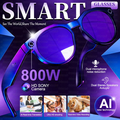 2026 New AI Smart Glasses Men Chat GPT 800MP Camera Double Microphone Voice Call AI Translation Voice Assistant Sunglasses Women