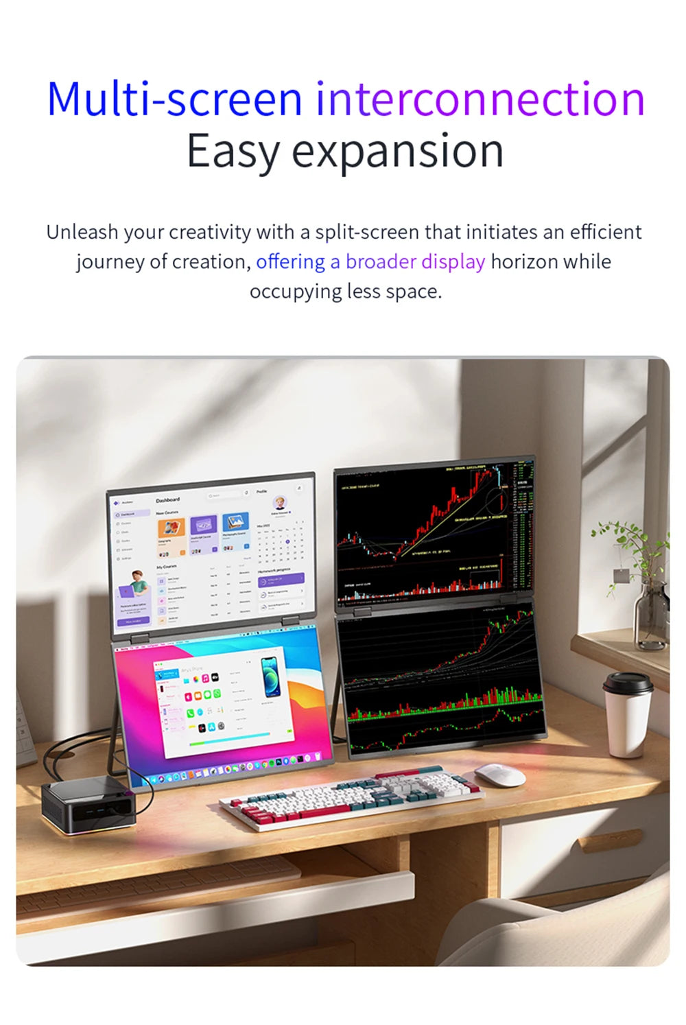 SIBOLAN 16" Dual Portable Monitor 2.5K IPS Folding PC Display USB-C HDMI Plug Laptop Screen Extender for Mac Windows Phone