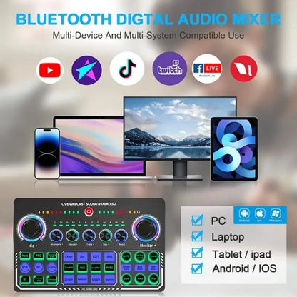 X50 Podcast Recording Equipment with Podcast Mixer Sound Card for Live Streaming Voice Changer DJ Audio Mixer Interface