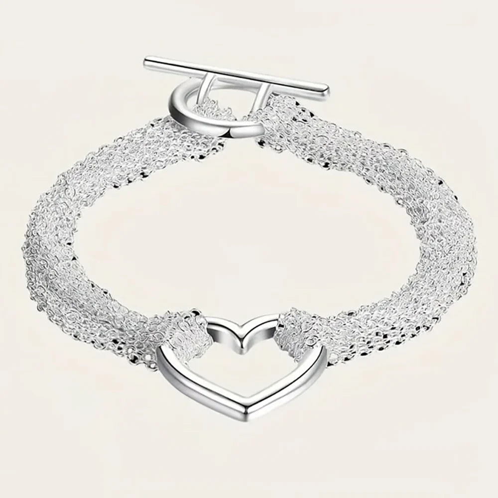 Stylish 925 Sterling Silver Exquisite Heart-Shaped Bracelet for Women and Men, Luxury Gift for Parties and Engagements