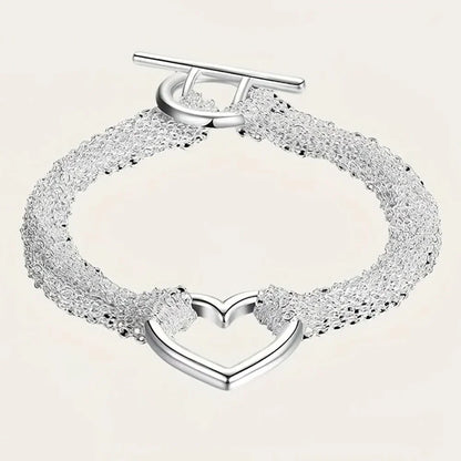 Stylish 925 Sterling Silver Exquisite Heart-Shaped Bracelet for Women and Men, Luxury Gift for Parties and Engagements