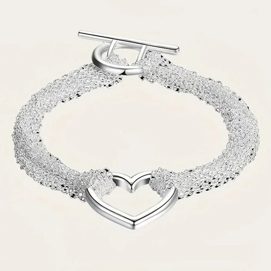 Stylish 925 Sterling Silver Exquisite Heart-Shaped Bracelet for Women and Men, Luxury Gift for Parties and Engagements