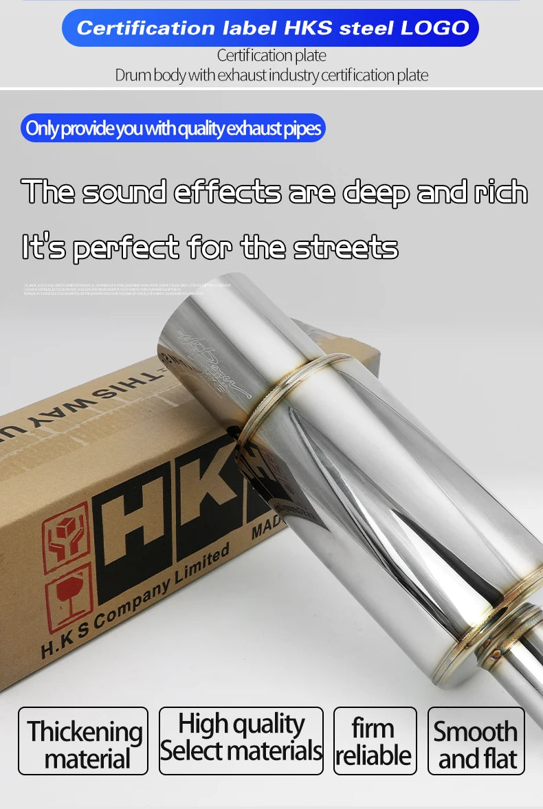 Car Exhaust Pipe Modified Parts HKS Muffler Straight Tailpipe Universal Outlet 89MM Glossy Silver Blue Stainless 51 63 76mm Fit