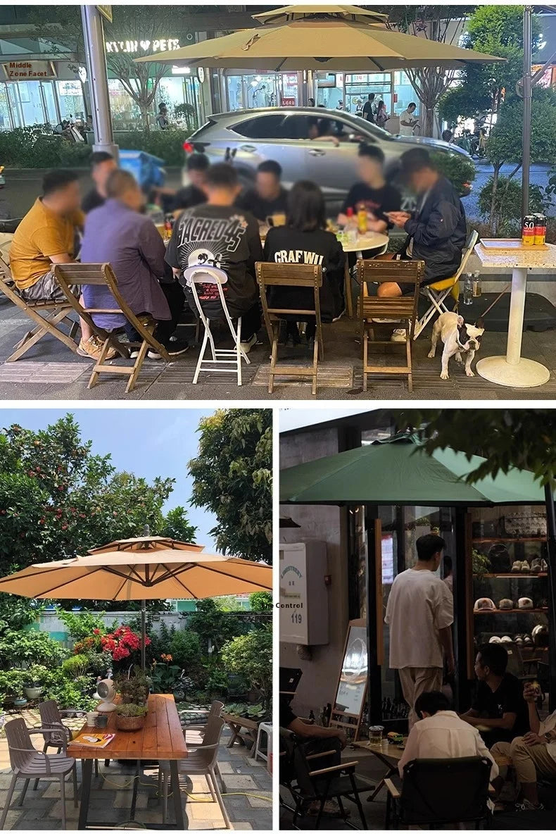 Courtyard Large Square Outdoor Sunshade Umbrella with Solar Lights Metal Frame Beach Balcony Stall Beach Umbrella