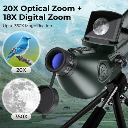 Spotting Scope Monocular Telescope with Camera 4K Video 30MP Photo 3in Display for Moon Star Bird Watching with Tripod 32GB Card