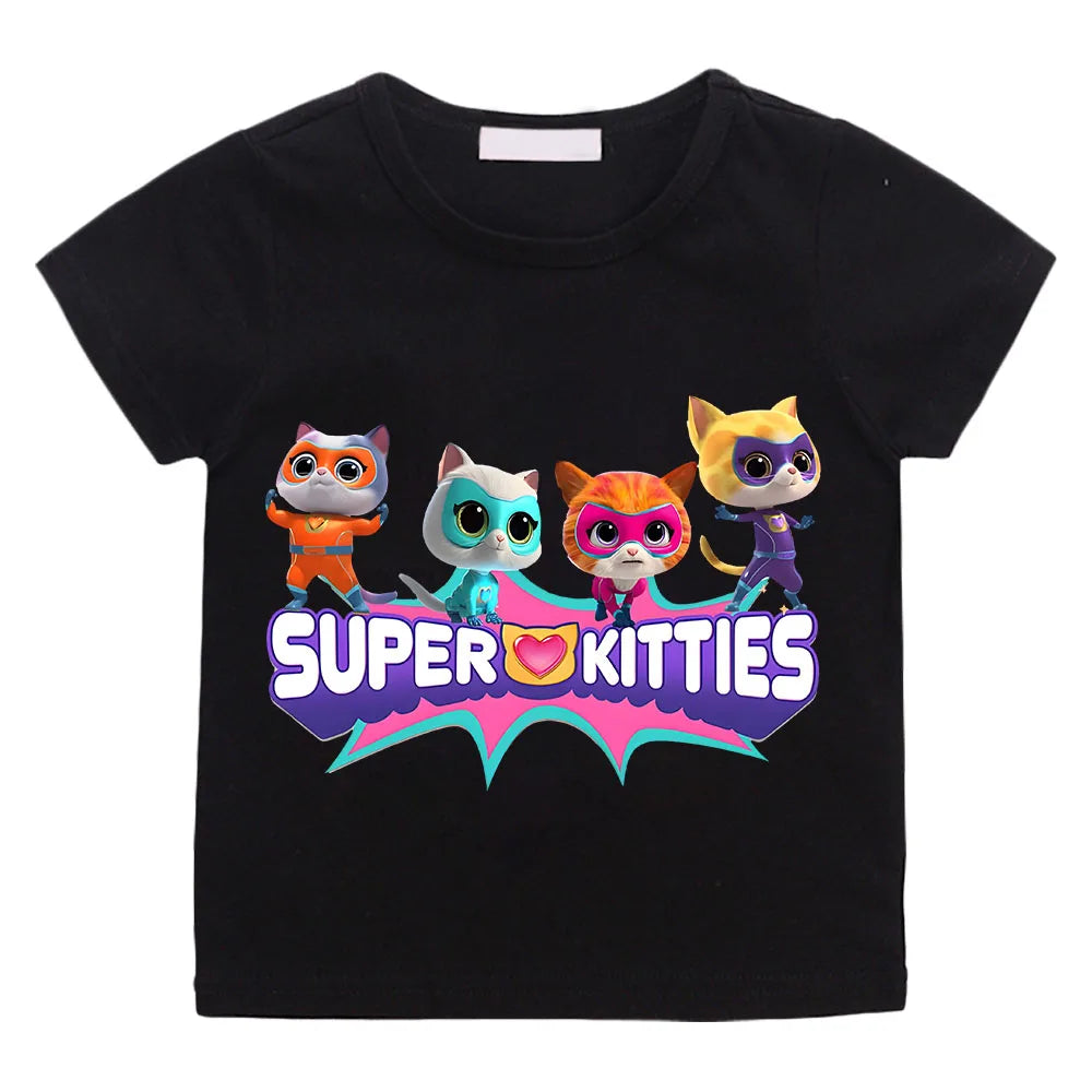 SuperKitties Summer 100% Cotton T-shirt Boy Cartoon Pride Tshirt Short Tops Y2k One Piece Print Anime Tees Kids Clothes Girls