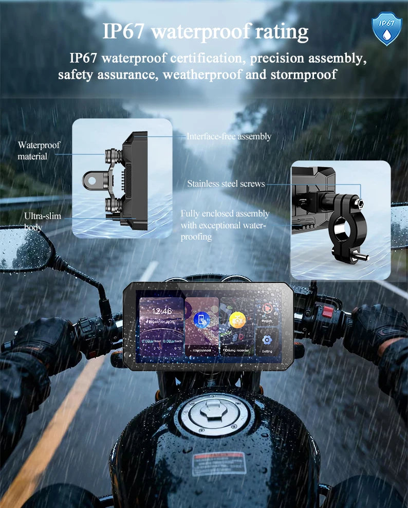 Gallop Sprite 6 inch Motorcycle GPS Navigation Wireless CarPlay Android Auto DVR Drive Recorder Portable Moto Monitor IPX7