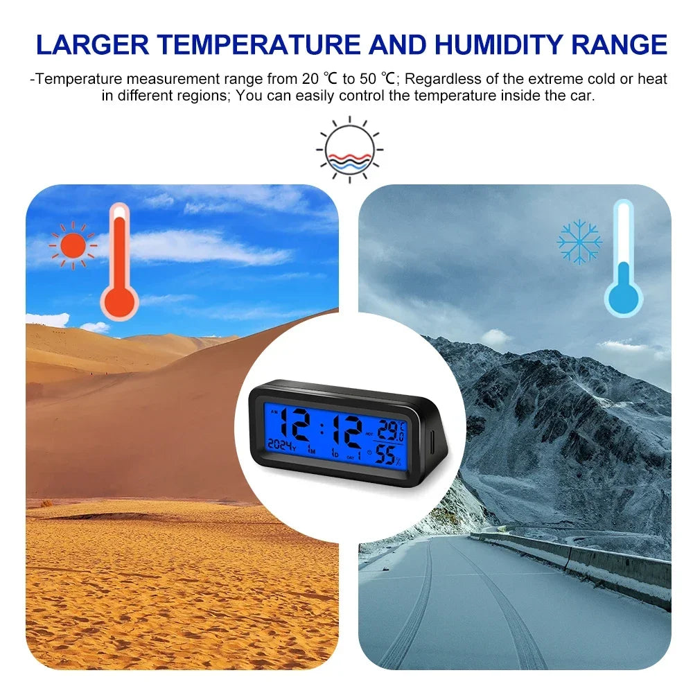 Solar Motorcycle Digital Clock with Date Week Temperature LCD Backlit Display Waterproof Thermometer with Motorcycle Stand