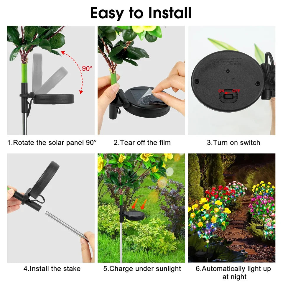 Waterproof LED Azalea Flower Solar Lights Outdoor Landscape Light for Lawn Patio Garden Path Decorative Lighting Best Gift
