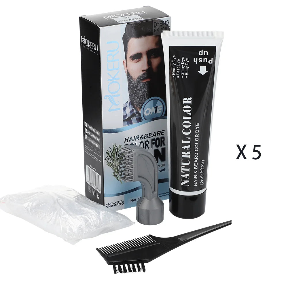 Hair Dye Cream Black Beard Dye Cream For Men Permanent Plant Beard Dye Shampoo Fast Cover White Grey Beard Hair Care