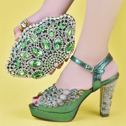 Fashion Italian Shoe and Bag Set for Party In Women Afrcan Party Shoes with Bag Set with Rhinetsone Luxury Shoes Women Designers