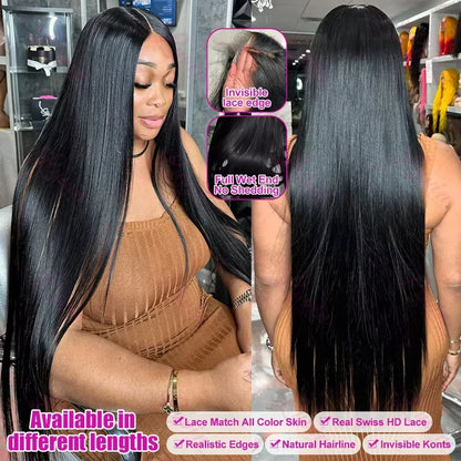 18-42 Inch Straight Human Hair Wigs 13x4 13x6 HD Lace Frontal Wigs For Women Glueless Bone Straight Lace Front Human Hair Wigs