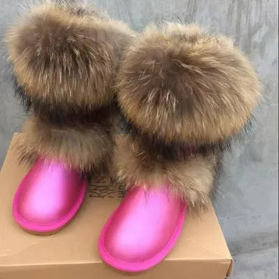 New Arrival 2025 Non-slip Fox Fur Woman Winter Snow Boots Women's Shoes Genuine Leather Natural Women's Snow Boots Thick Plush