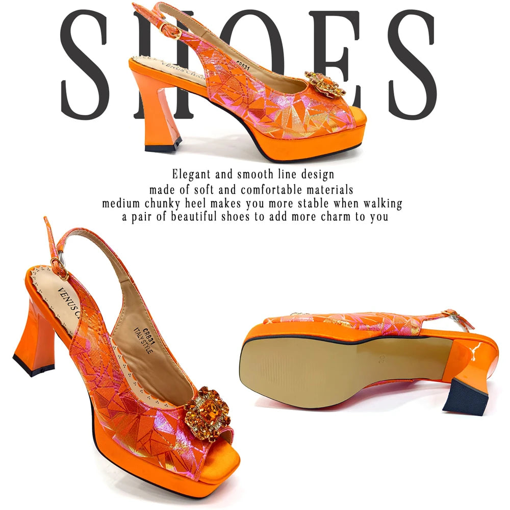 Venus Chan 2025 Elegant Peep-Toe Heels for Women - Perfect Italian Party Shoes & Bag Set with Sparkling Diamond Accents