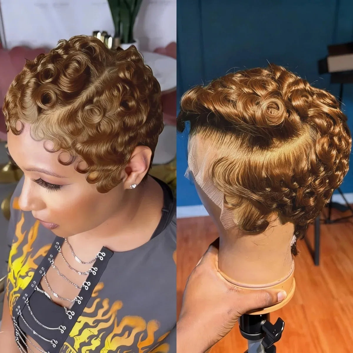 Pixie Cut Lace Front Human Hair Wigs 13x4 Lace Front Wigs Chic Elegent Short Curly Wigs Pixie Cut Curly Wig For Women