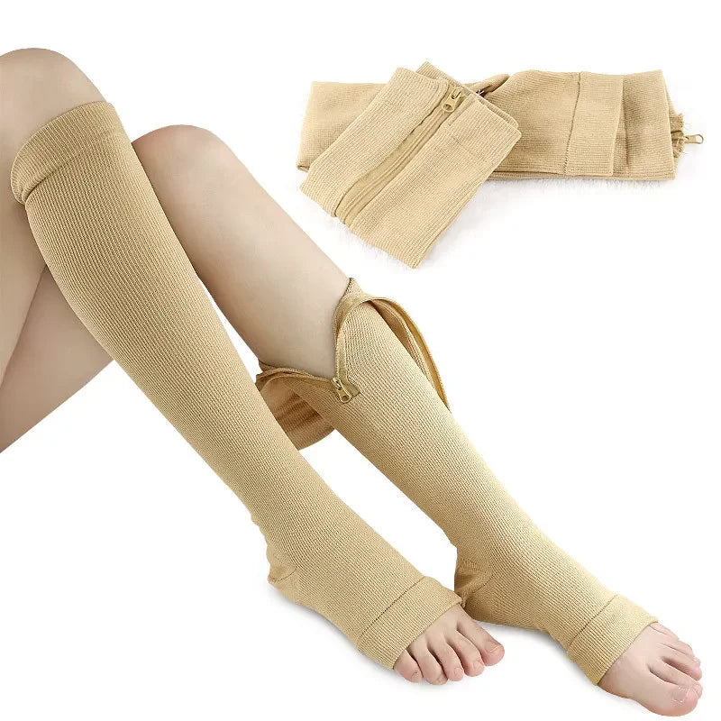 Zipper Compression Socks for Men with Varicose Veins Medical Diabetes Sports Socks for Running Cycling Women's Long Stockings
