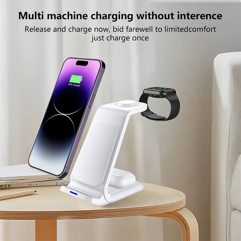 3 In 1 Magnetic Wireless Charger Stand For iPhone 16 15 14 13 Pro Max Apple Watch 9 8 AirPods Fast Charging For Samsung Xiaomi