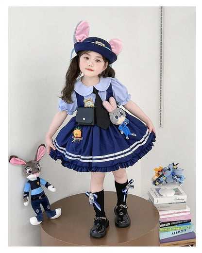 Girl Cosplay Judy Hopps Police Officer Dress Ear Sheriff Hat Bunny Costume Kids Dress Up Halloween Rabbit Disguise Dress Outfits
