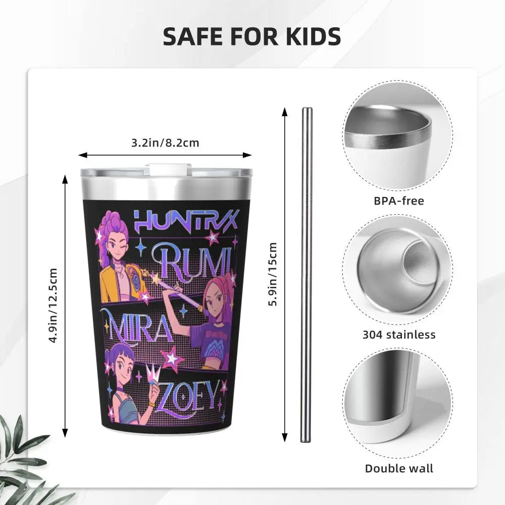 Mystery Saja Boys Kpop Demon Hunters Tumbler With Straw For Kids Stainless Steel Travel Mugs Double Wall Vacuum Insulated 12oz