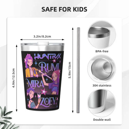 Mystery Saja Boys Kpop Demon Hunters Tumbler With Straw For Kids Stainless Steel Travel Mugs Double Wall Vacuum Insulated 12oz