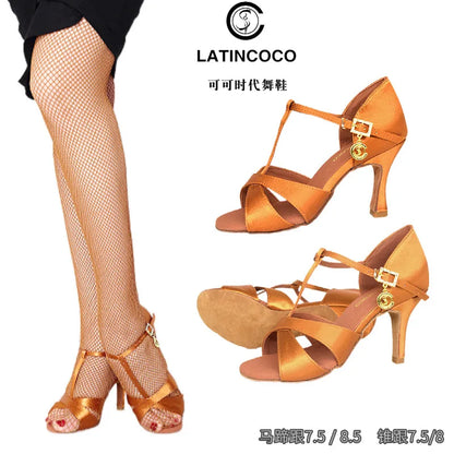 SW Latin Dance Premium Elegant Professional Women's Medium High Heel Soft Sole Ballroom Competition Dance Shoes for Practice
