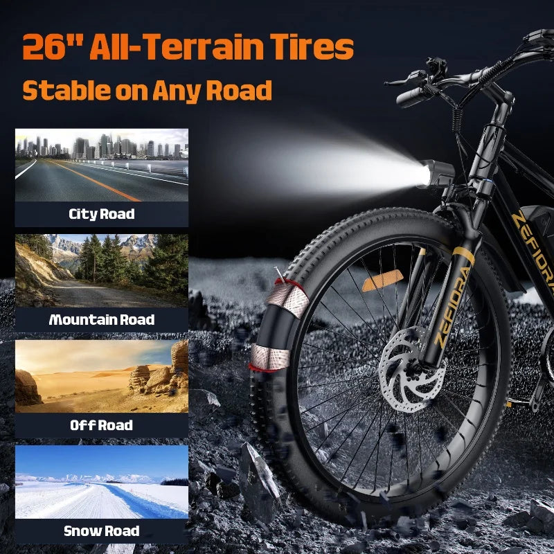 Zefiora M10 26 29er Mountain Bikes,48v Aluminum Alloy 1000w Motor Ebike, Adjustable Brake Seat,for Cycling Electric Bicycle