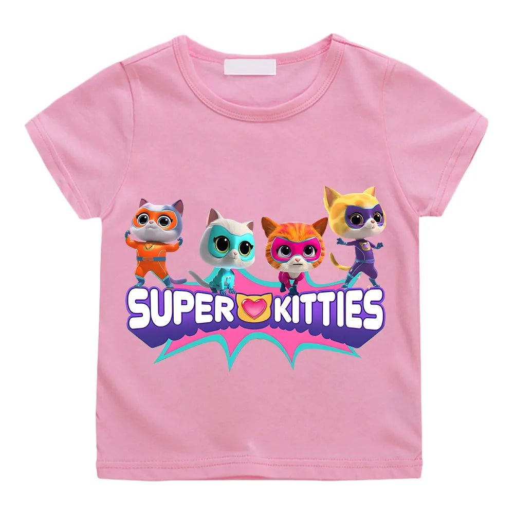 SuperKitties Summer 100% Cotton T-shirt Boy Cartoon Pride Tshirt Short Tops Y2k One Piece Print Anime Tees Kids Clothes Girls