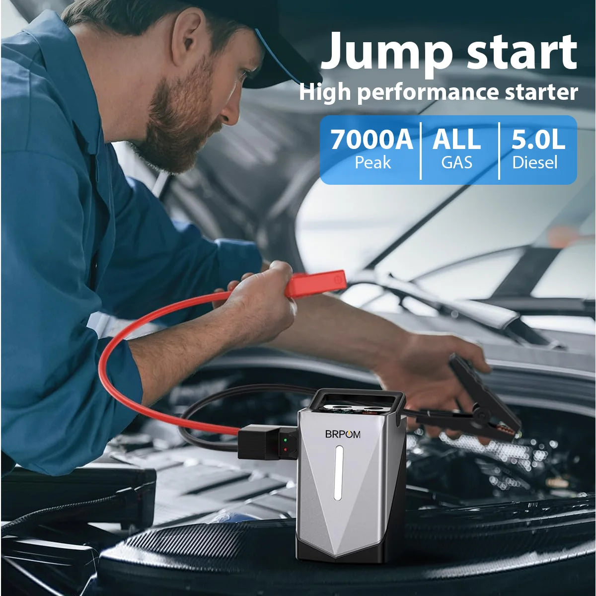 12000mAh 6-in-1 Auto Jump Starter Air Compressor Air Blower - Intelligent Clamps for Car Tire Inflation & Emergency Start
