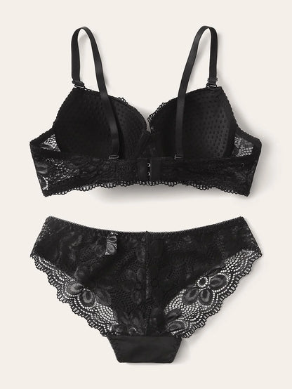 Viomisha Sexy Lingerie Set Lady Push Up Bras Set Transparent Floral Underwire Intimate Pretty Lace Underwear Panty Set