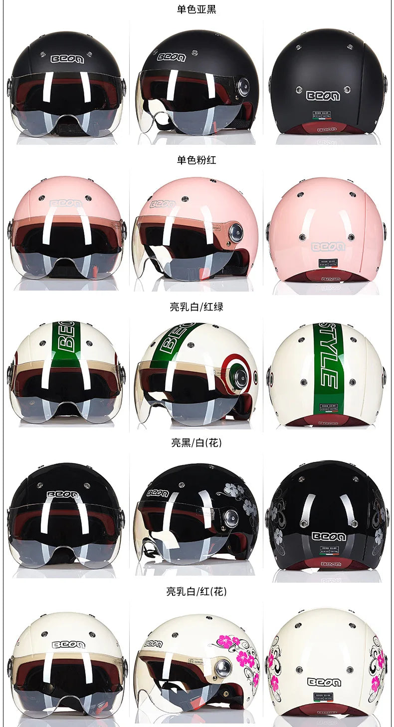 BEON Motorcycle Helmet for Adult and Child All Seasons Electric Vehicle Half Helmet Summer Sun Protection Helmet Motorcycle
