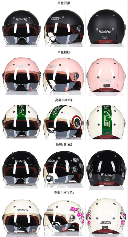 BEON Motorcycle Helmet for Adult and Child All Seasons Electric Vehicle Half Helmet Summer Sun Protection Helmet Motorcycle